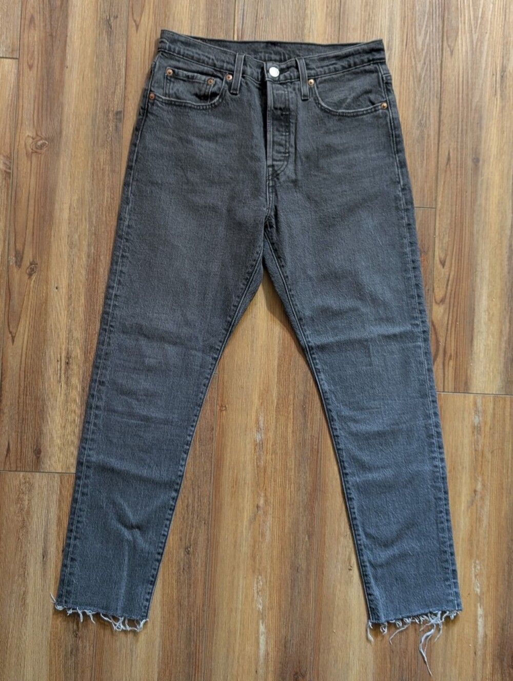 Women's Levi's 501 S W28 L28 Jeans Button Fly Washed Black